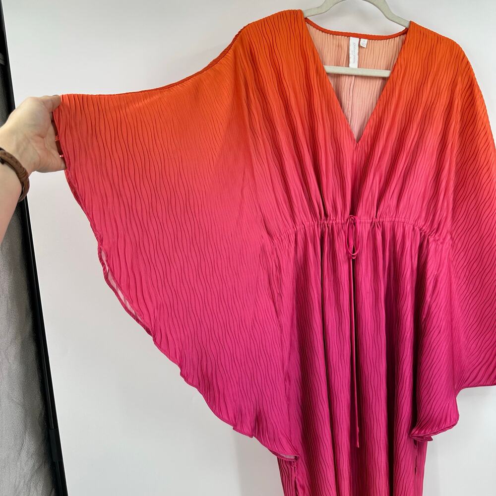 Jonathan Simkhai Augustine Coverup Kaftan Size S Tangerine Pink Pleated Fairy - Picture 7 of 14